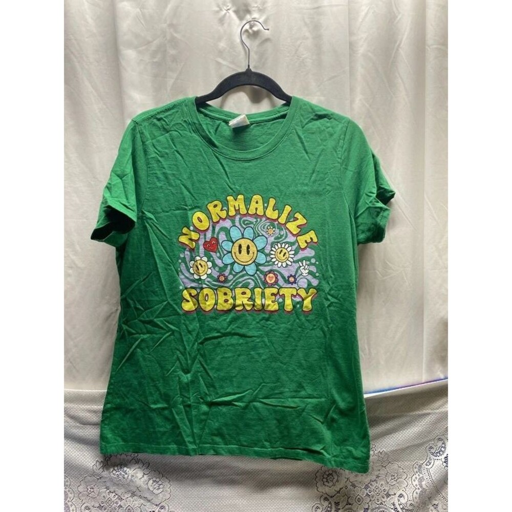 Womens large Normalize sobriety, flower power style  Green